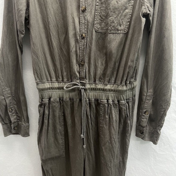 FAHERTY Arlie Jumpsuit Women Medium Green Linen Blend Long Sleeve Stretch - Picture 7 of 16
